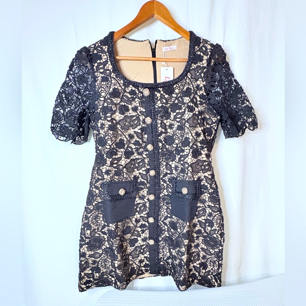 NWT Elegant Black Lace Mini Dress Sz. Lg